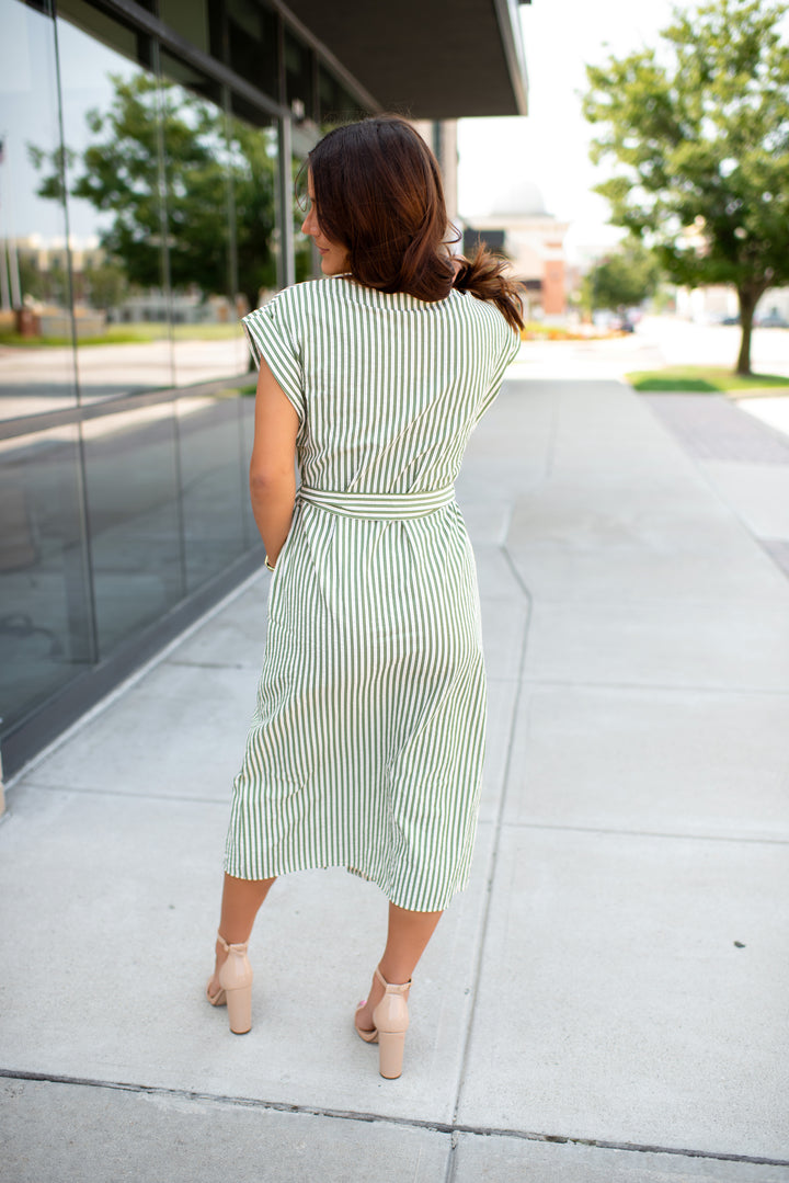 Eloise Striped Midi Dress (Olive)