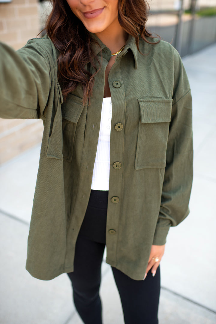 Parker Corduroy Shacket (Olive)