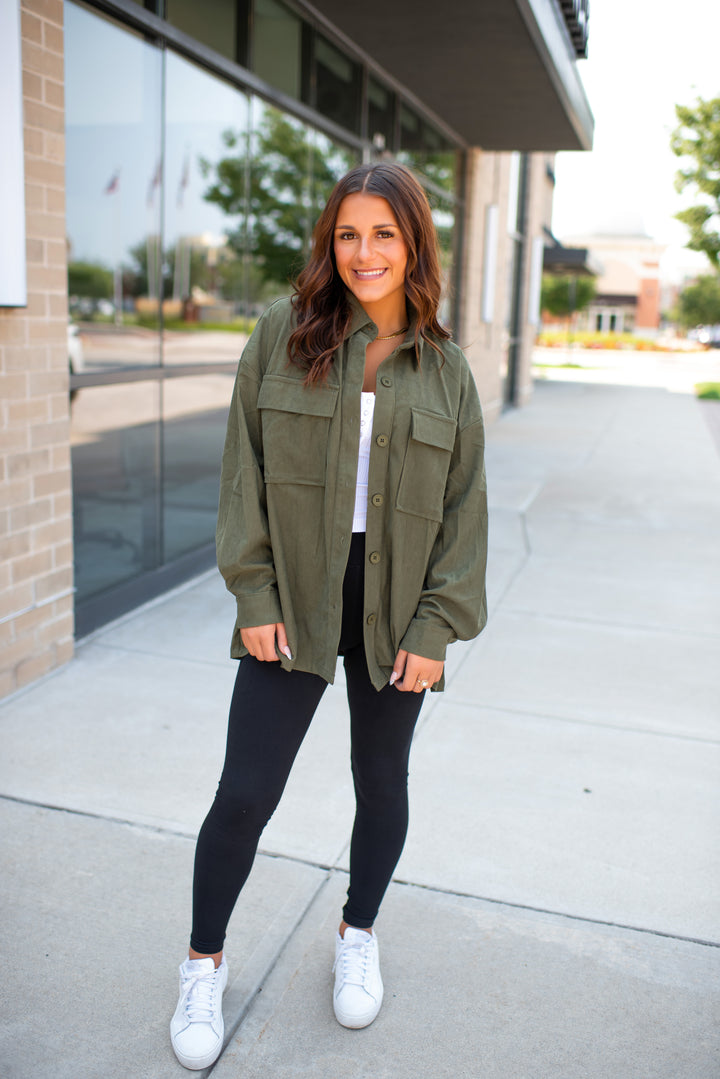Parker Corduroy Shacket (Olive)