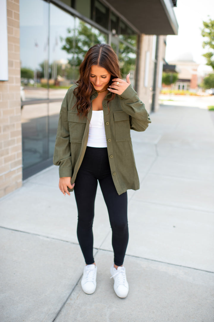 Parker Corduroy Shacket (Olive)