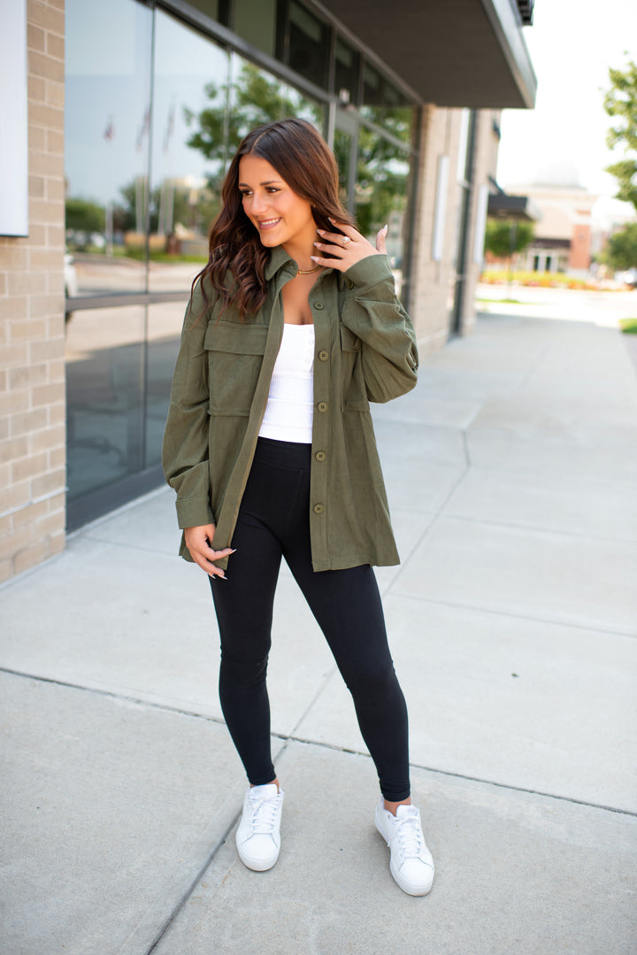 Parker Corduroy Shacket (Olive)