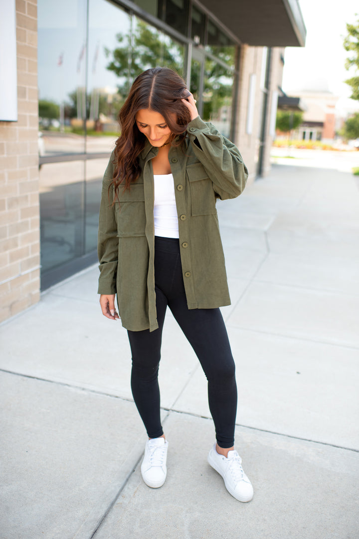 Parker Corduroy Shacket (Olive)
