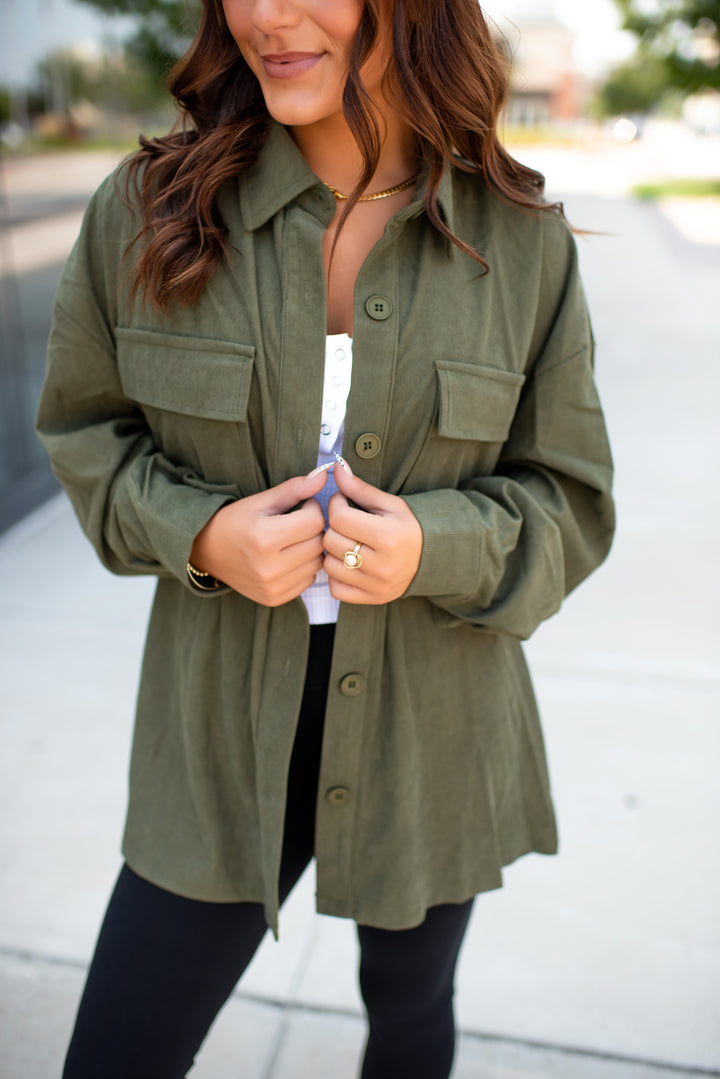 Parker Corduroy Shacket (Olive)