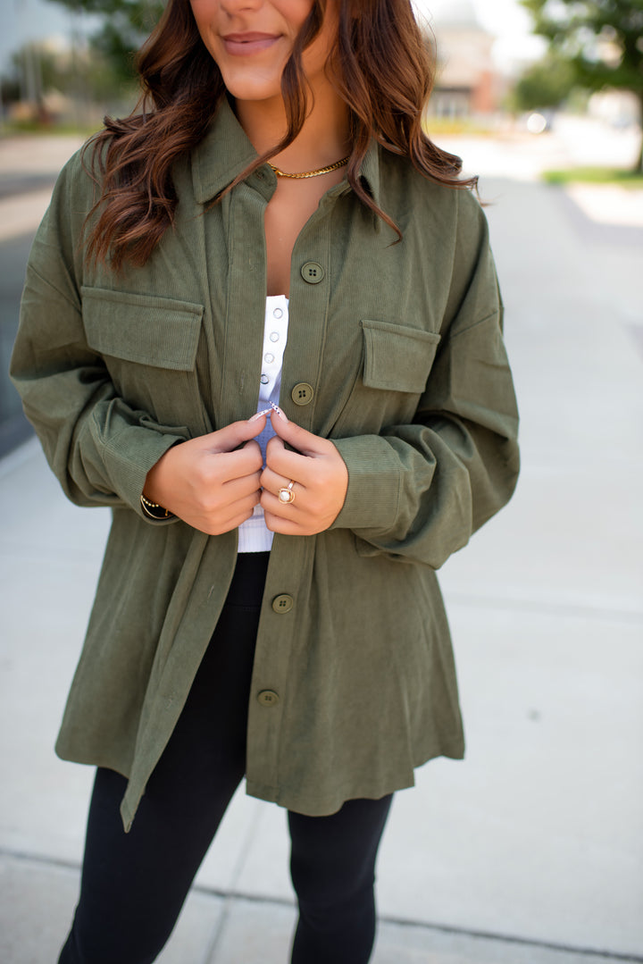 Parker Corduroy Shacket (Olive)
