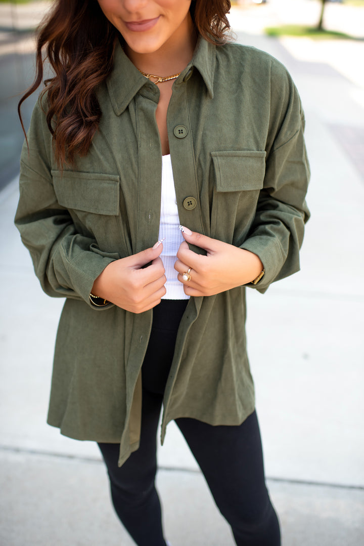 Parker Corduroy Shacket (Olive)