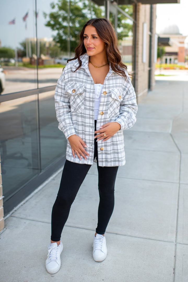 Oakley Plaid Shacket (Heather Grey)