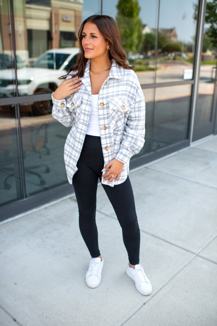 Oakley Plaid Shacket (Heather Grey)