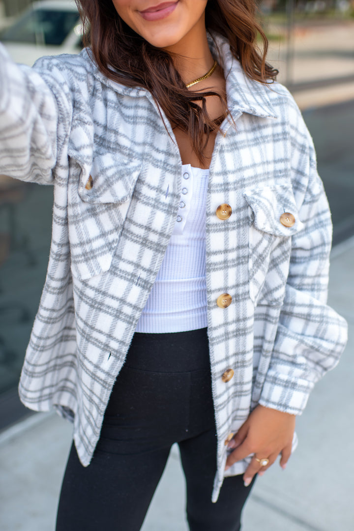 Oakley Plaid Shacket (Heather Grey)