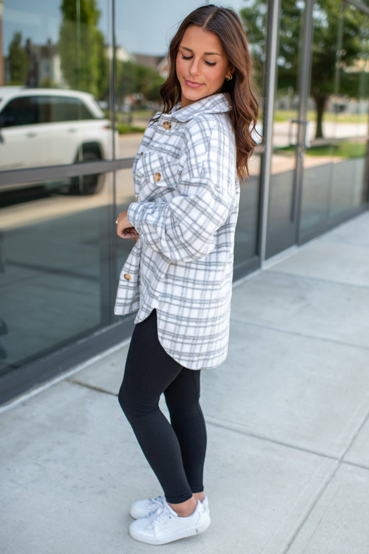 Oakley Plaid Shacket (Heather Grey)