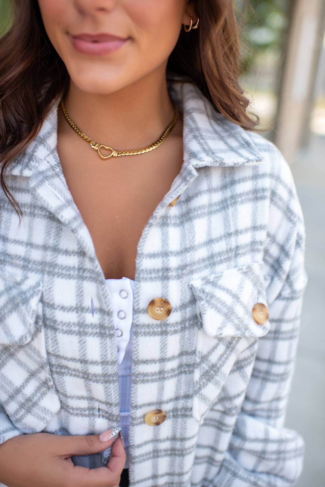 Oakley Plaid Shacket (Heather Grey)