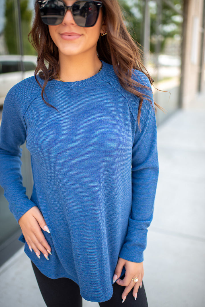 Becca Waffle Long Sleeve (Light Navy)