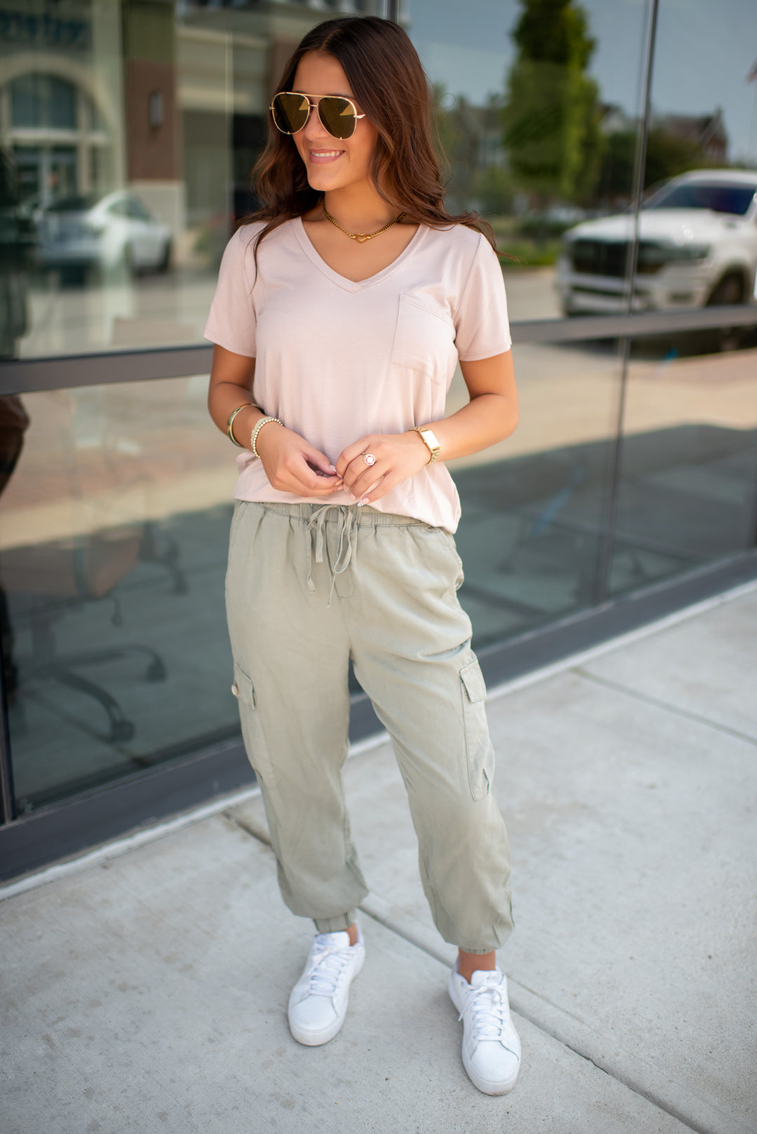 Desert Drift V-Neck Pocket Tee (Taupe)