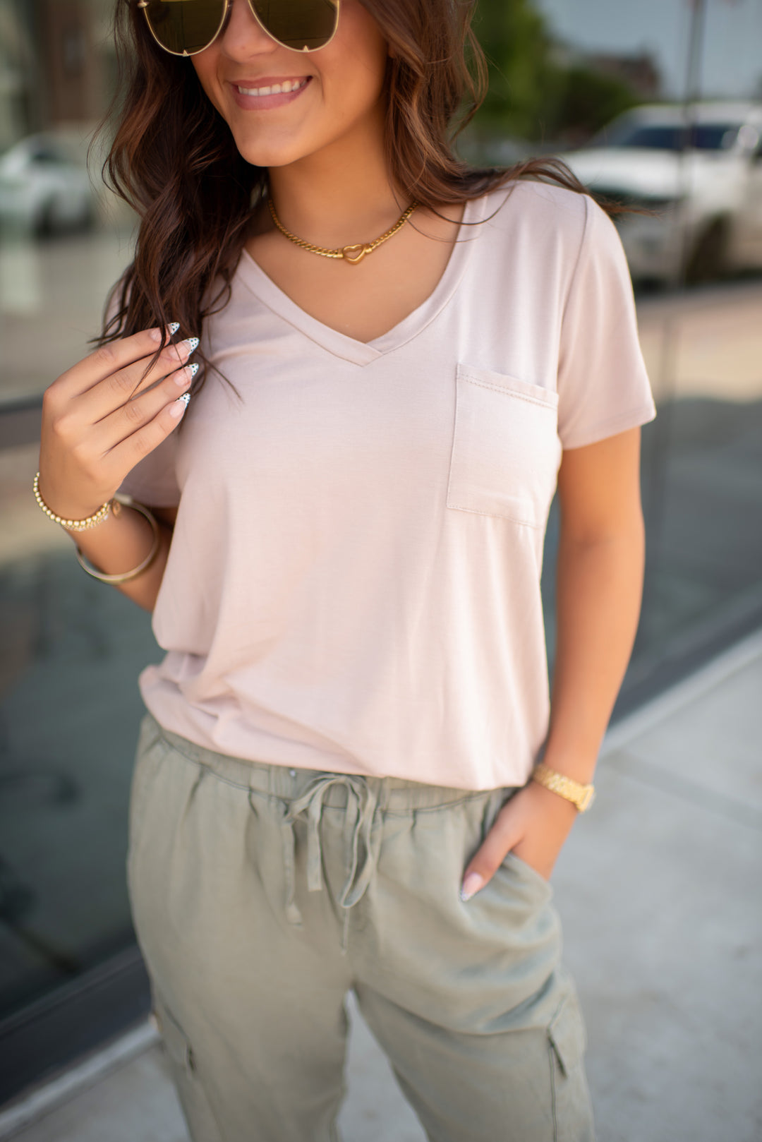 Desert Drift V-Neck Pocket Tee (Taupe)