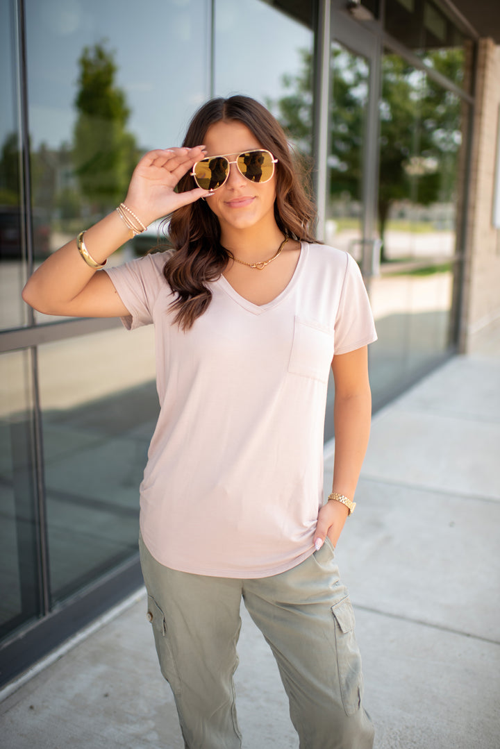 Desert Drift V-Neck Pocket Tee (Taupe)