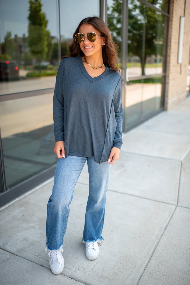 Moon Light Long Sleeve Top (Navy)