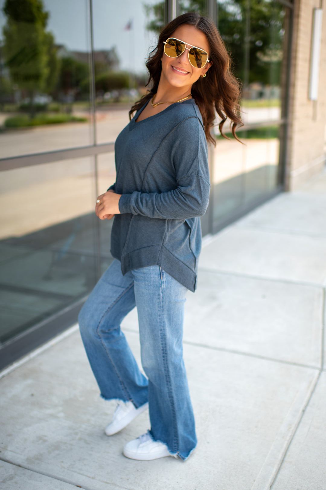 Moon Light Long Sleeve Top (Navy)