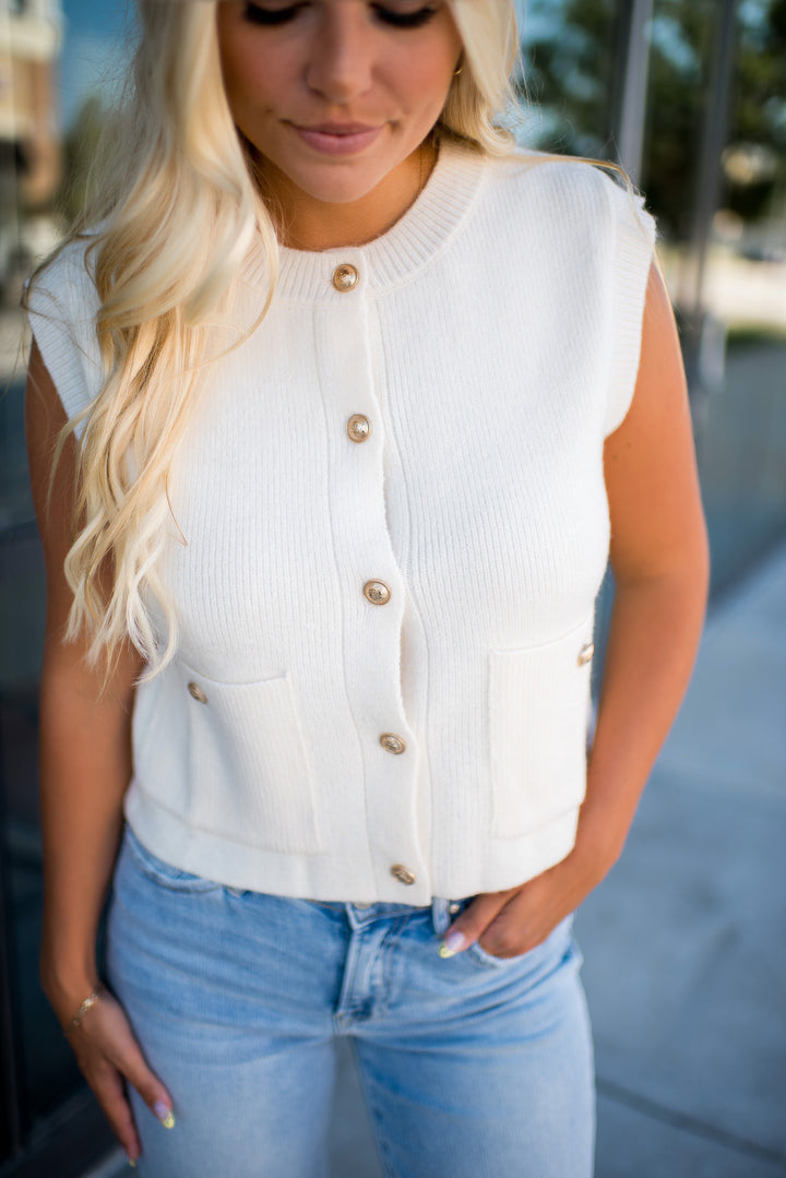 Sweater Weather Sleeveless Top (Cream)