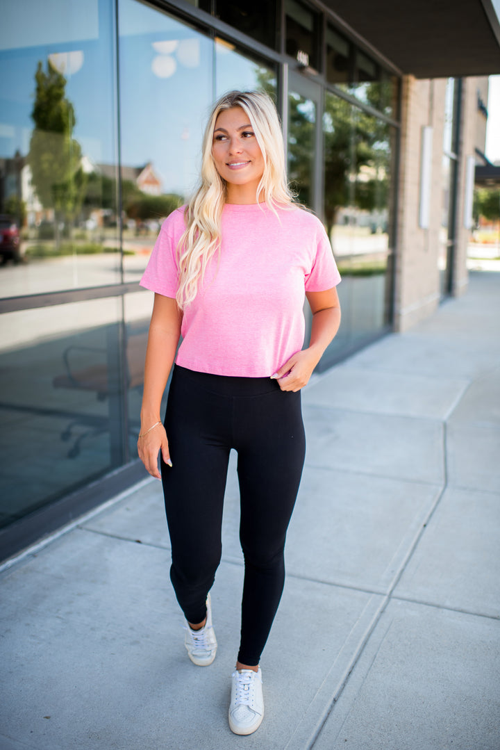 Kori Cropped Tee (Heather Fuchsia)
