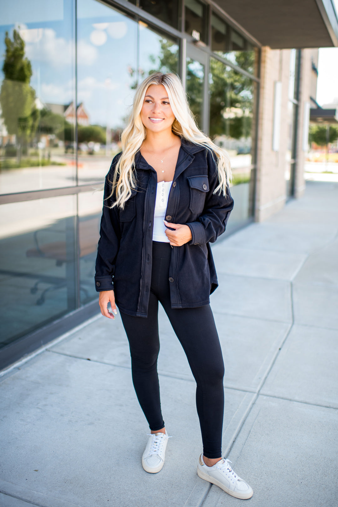 Hallie Fleece Shacket (Black)