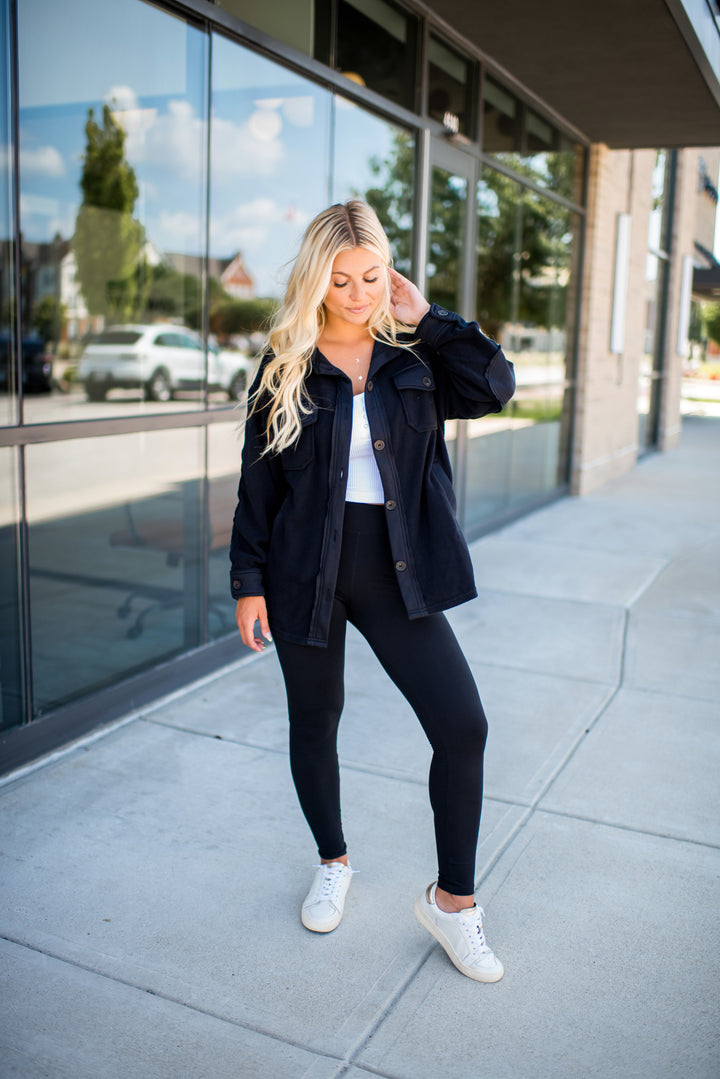 Hallie Fleece Shacket (Black)