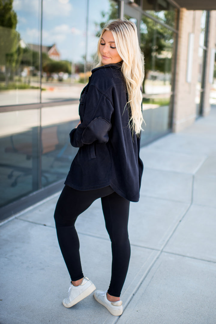 Hallie Fleece Shacket (Black)