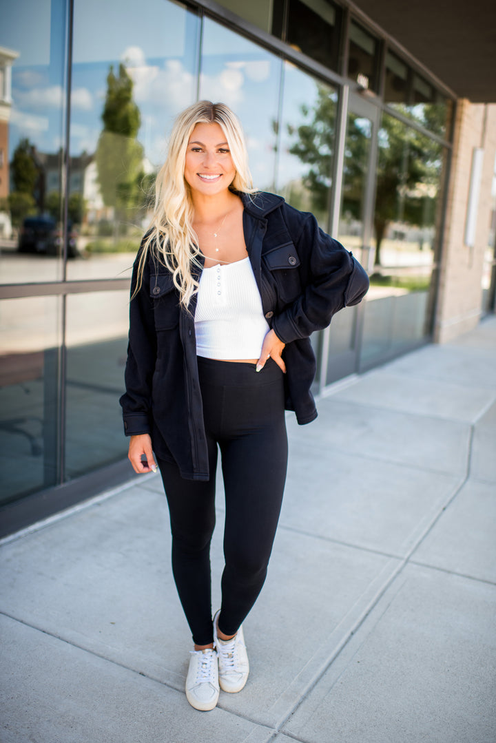Hallie Fleece Shacket (Black)