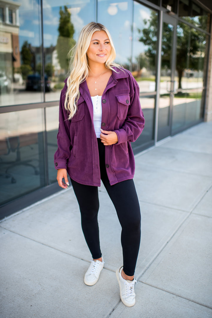 Hallie Fleece Shacket (Eggplant)