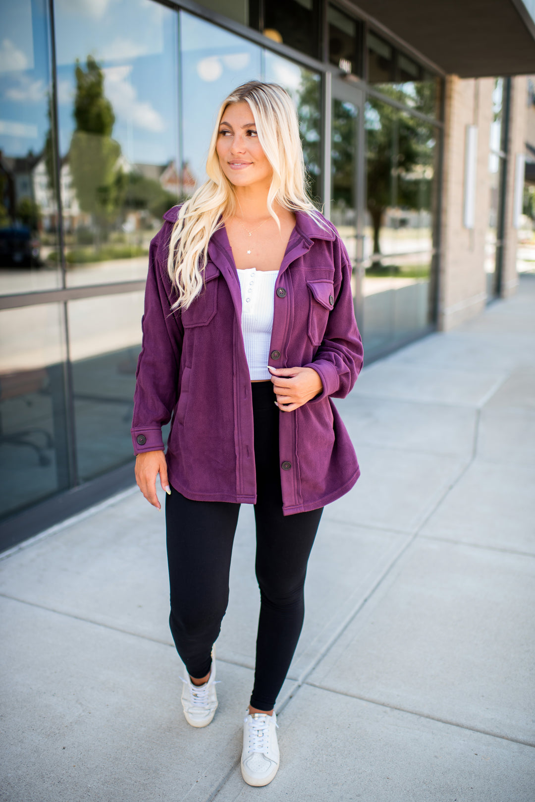 Hallie Fleece Shacket (Eggplant)