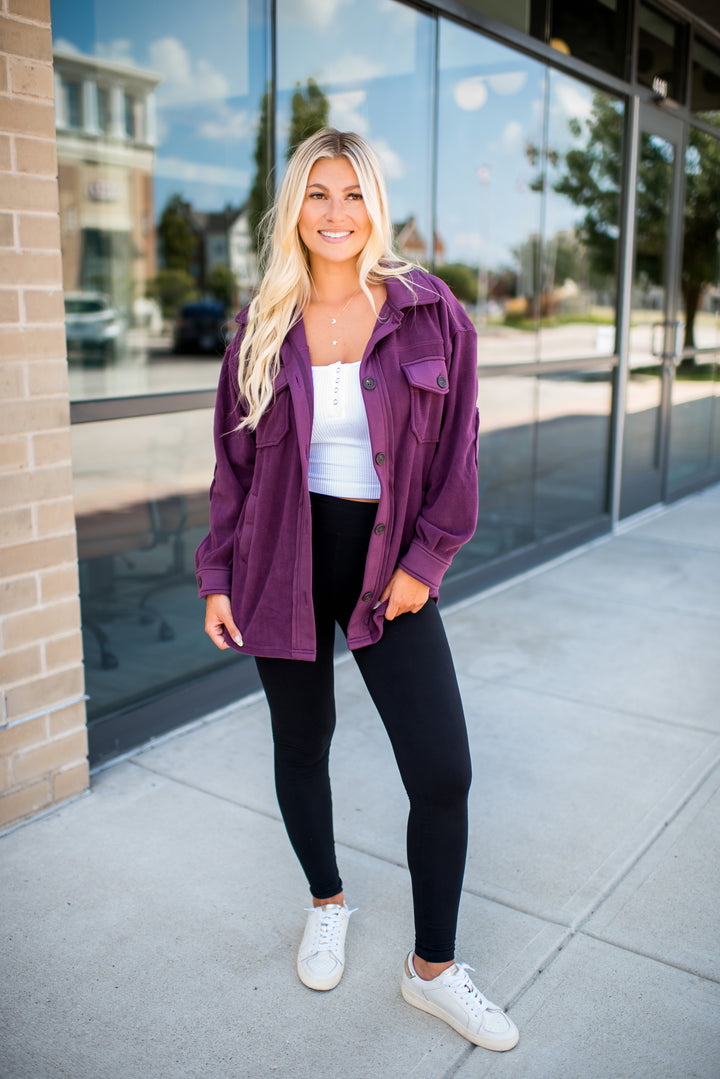 Hallie Fleece Shacket (Eggplant)