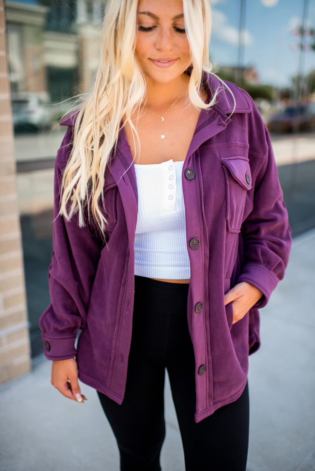 Hallie Fleece Shacket (Eggplant)