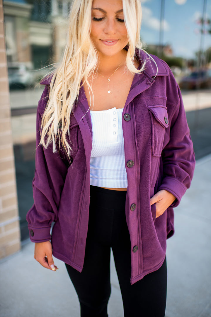 Hallie Fleece Shacket (Eggplant)