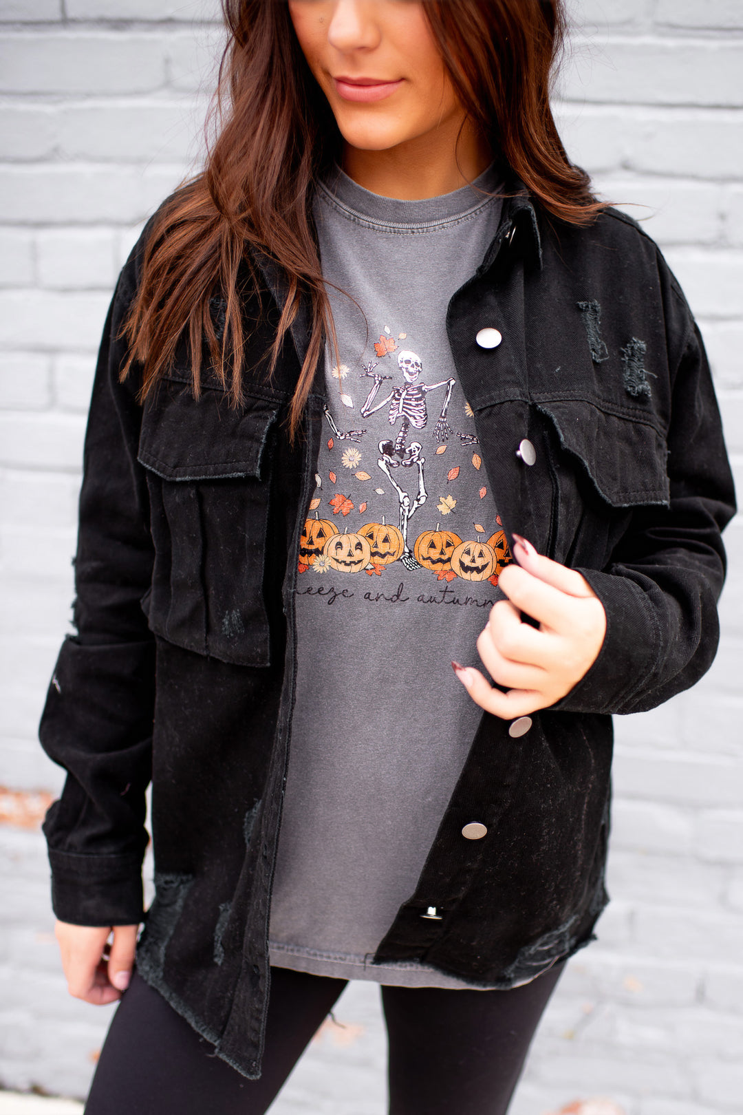 Sienna Distressed Denim Jacket (Black)