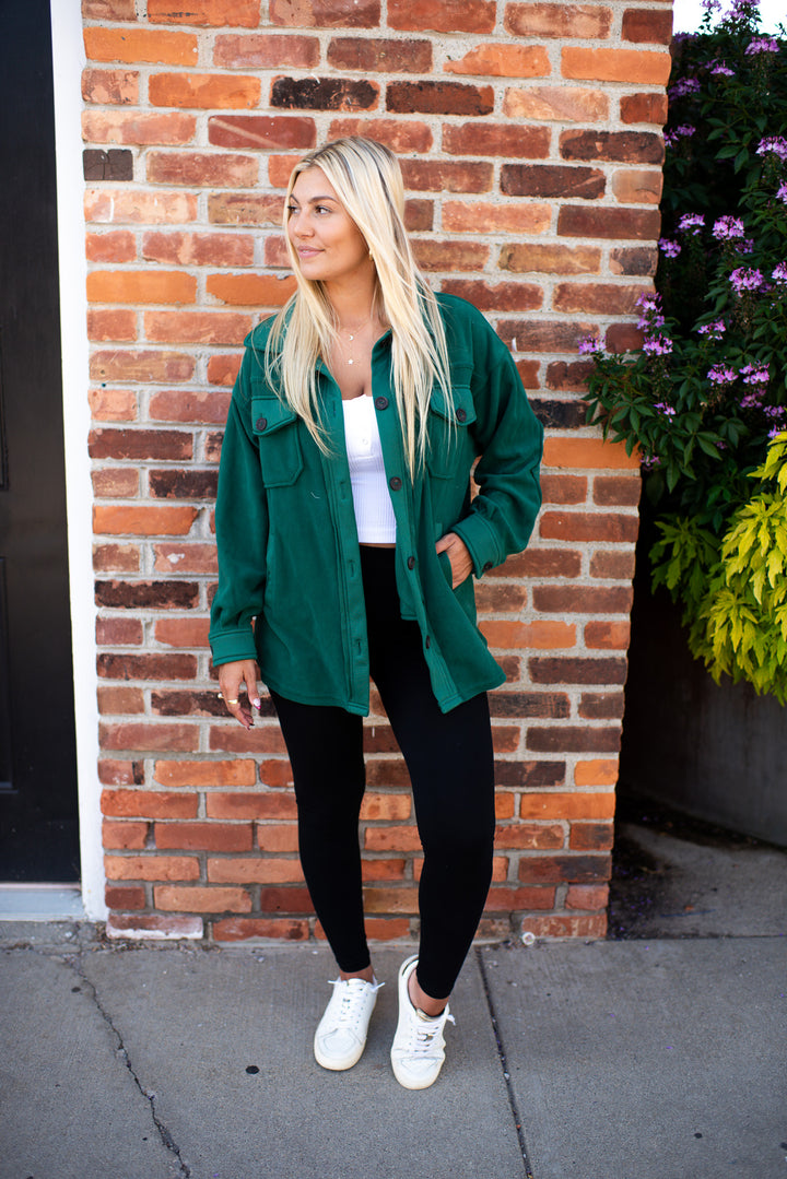 Hallie Fleece Shacket (Hunter Green)