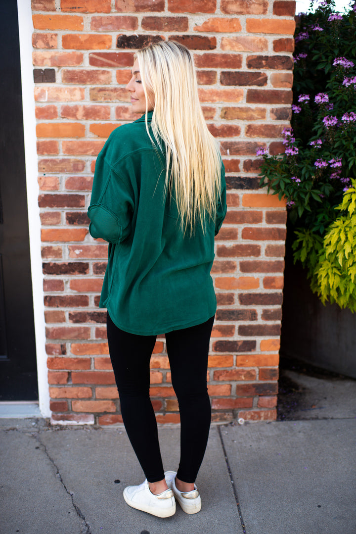 Hallie Fleece Shacket (Hunter Green)