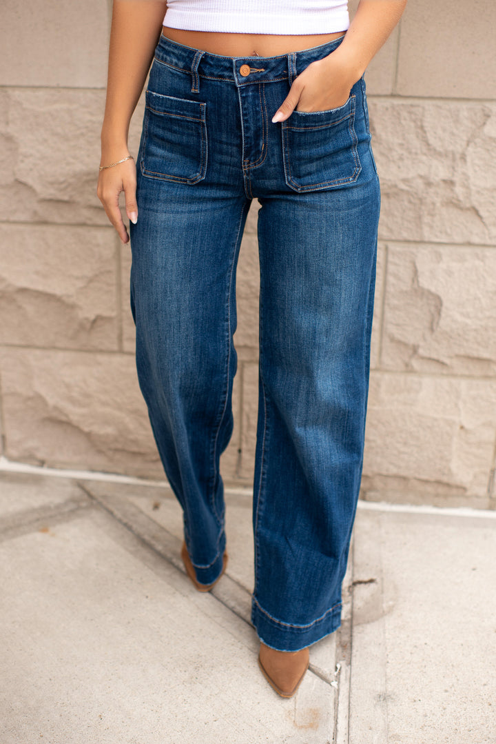 Nora High Rise Wide Jeans (Dark Denim)
