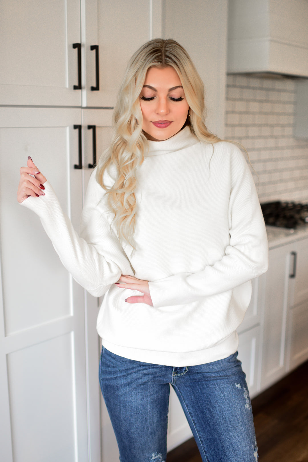 Off-Duty Mock Neck Sweater (Ivory)