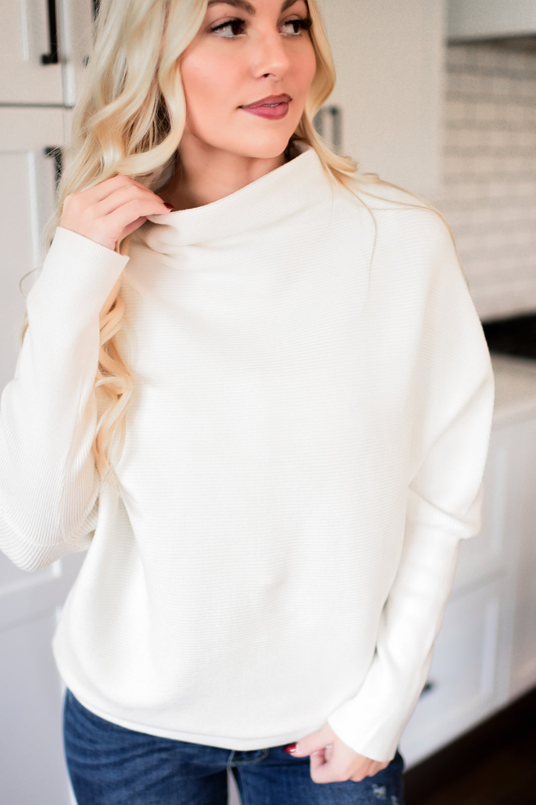 Off-Duty Mock Neck Sweater (Ivory)