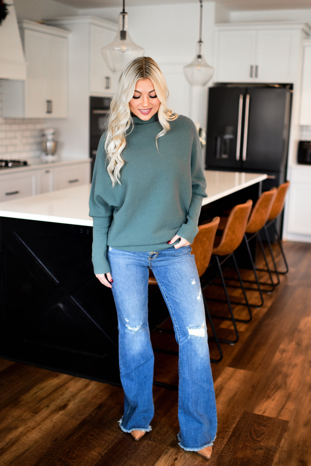 Off-Duty Mock Neck Sweater (Jade)