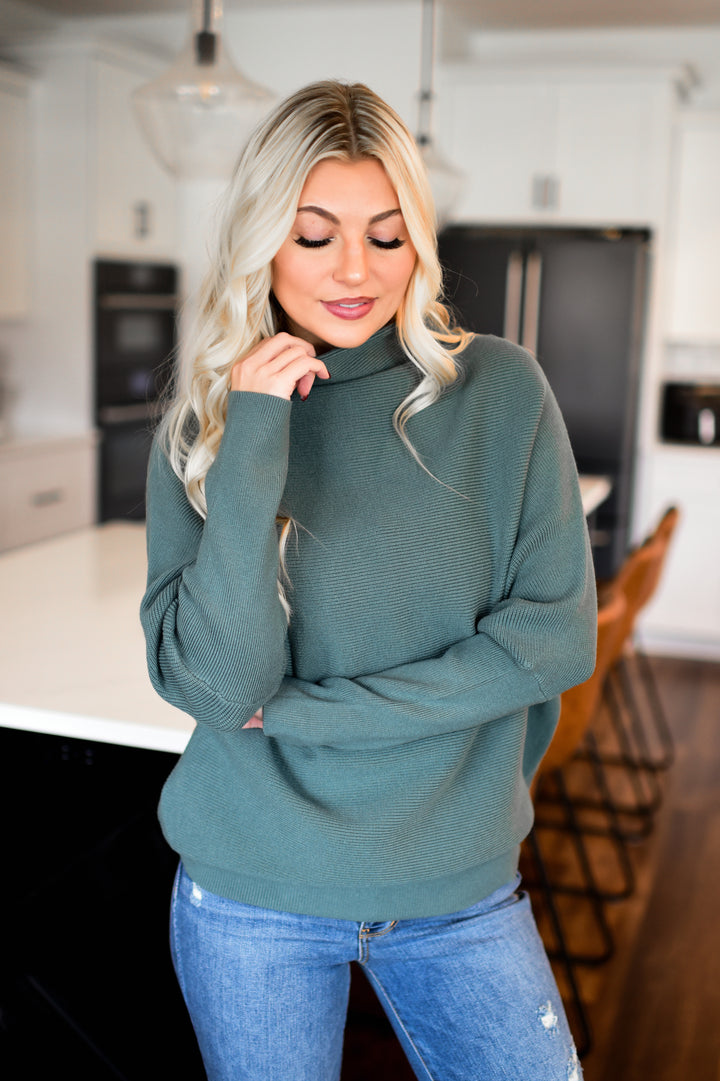 Off-Duty Mock Neck Sweater (Jade)