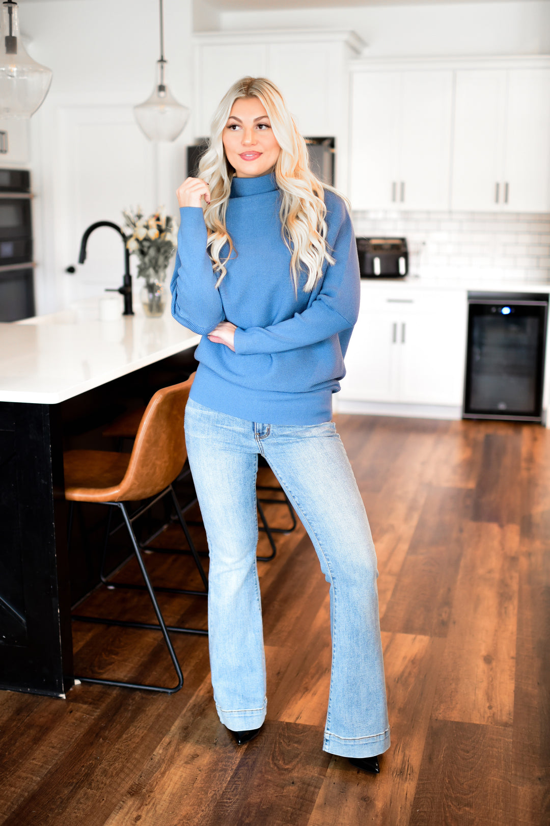 Off-Duty Mock Neck Sweater (Dusty Blue)