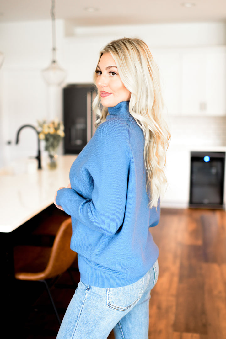 Off-Duty Mock Neck Sweater (Dusty Blue)