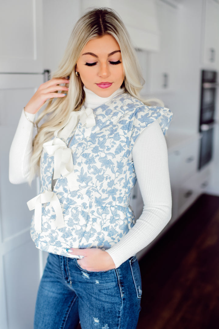 Quilted Gardens Floral Vest (Ivory/Blue)