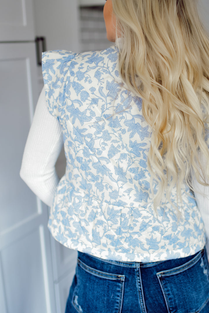 Quilted Gardens Floral Vest (Ivory/Blue)
