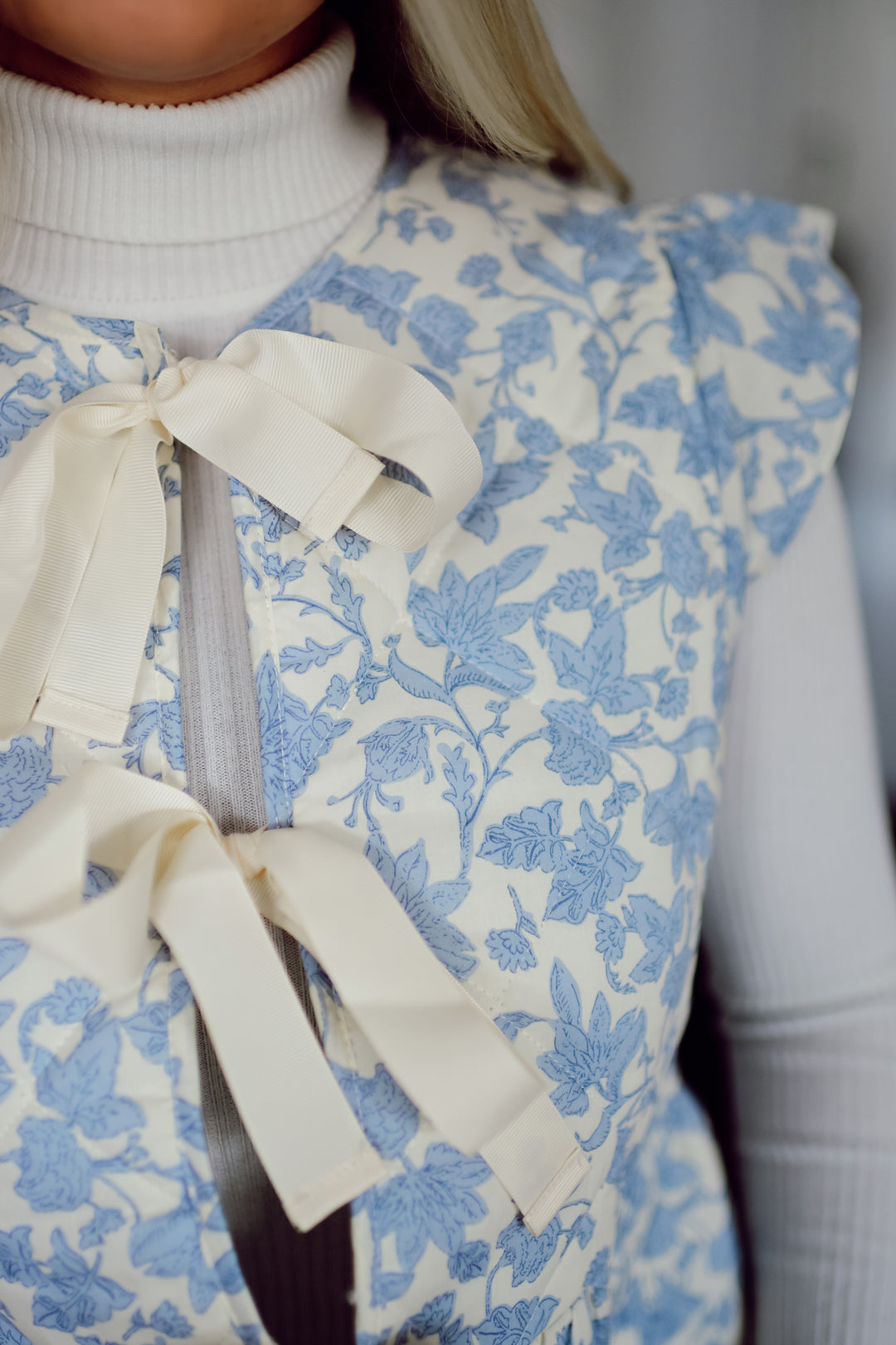 Quilted Gardens Floral Vest (Ivory/Blue)