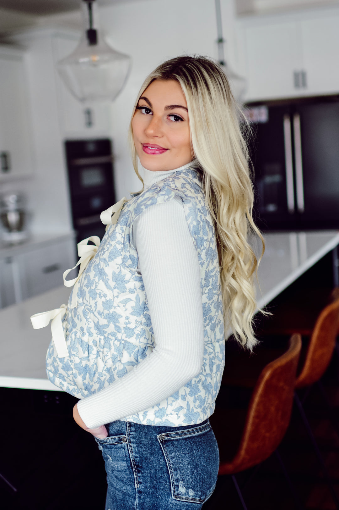 Quilted Gardens Floral Vest (Ivory/Blue)