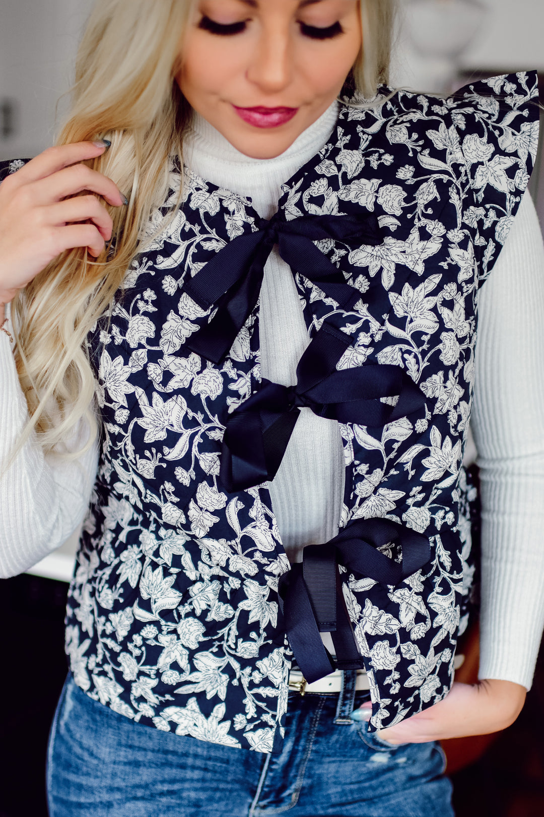Quilted Gardens Floral Vest (Navy)