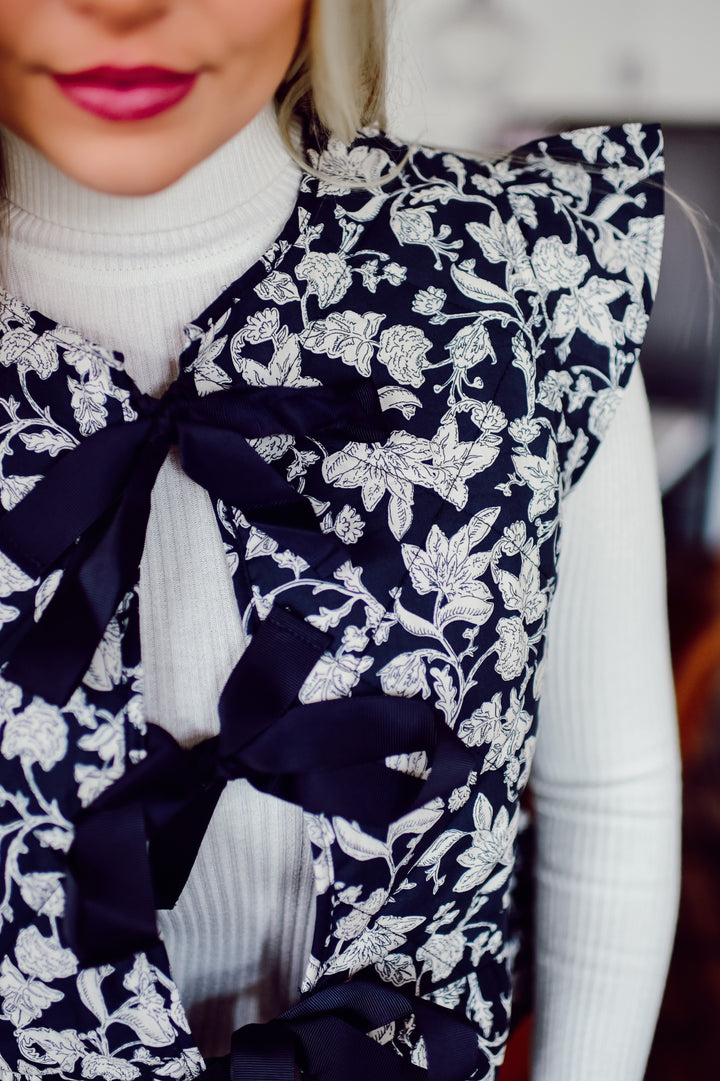 Quilted Gardens Floral Vest (Navy)