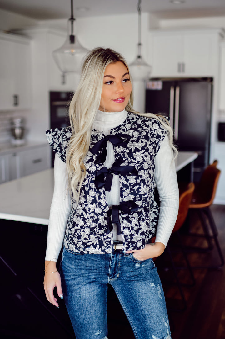 Quilted Gardens Floral Vest (Navy)