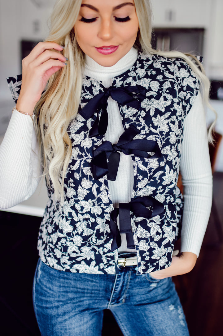 Quilted Gardens Floral Vest (Navy)