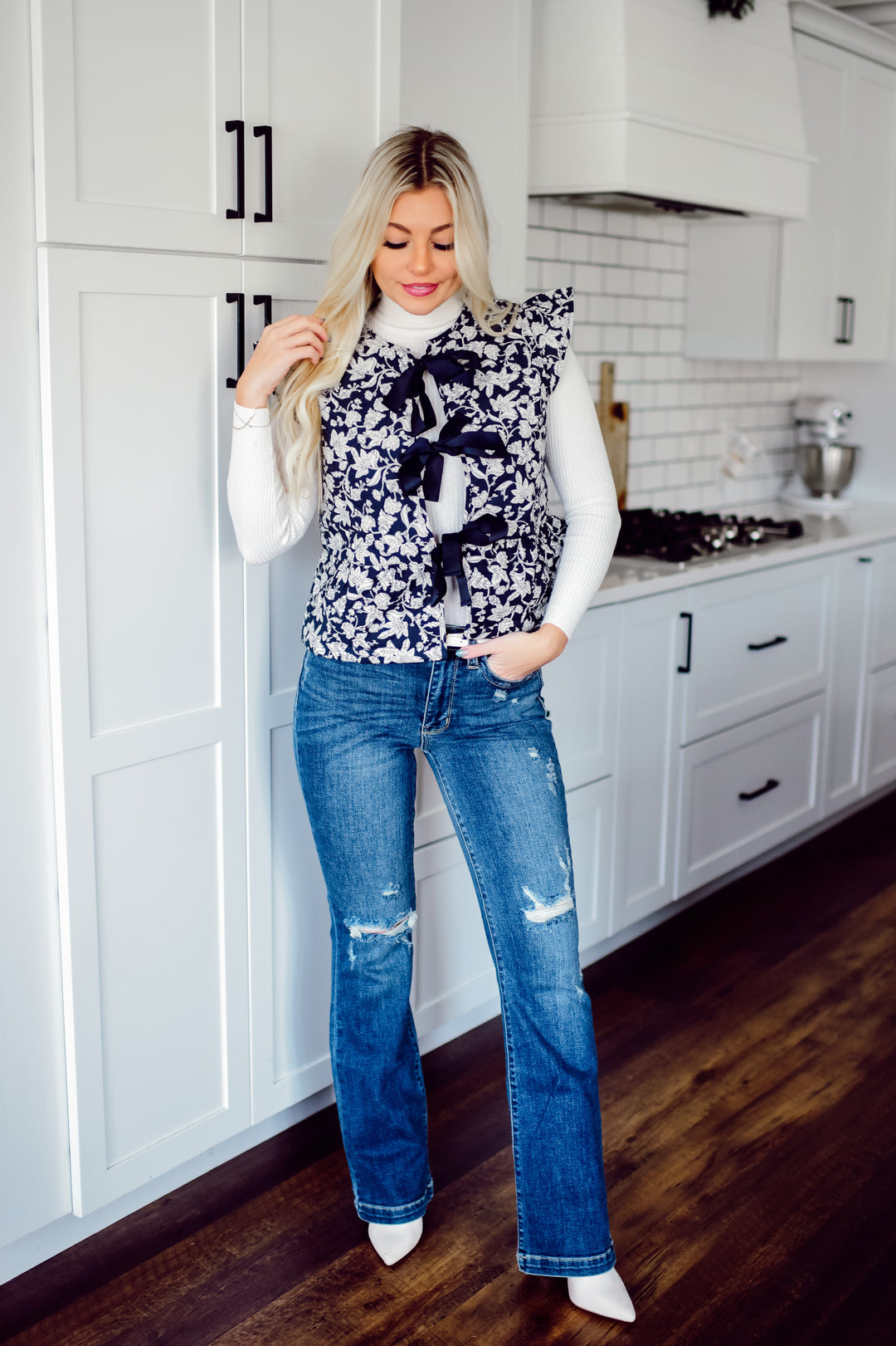 Quilted Gardens Floral Vest (Navy)